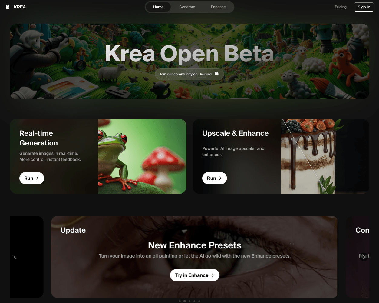 Screenshot of Krea Website