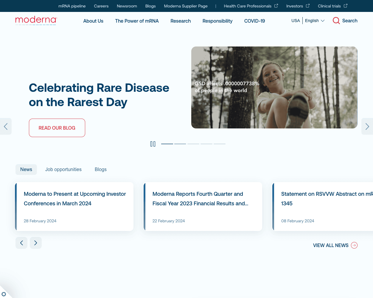 Screenshot of Moderna Website