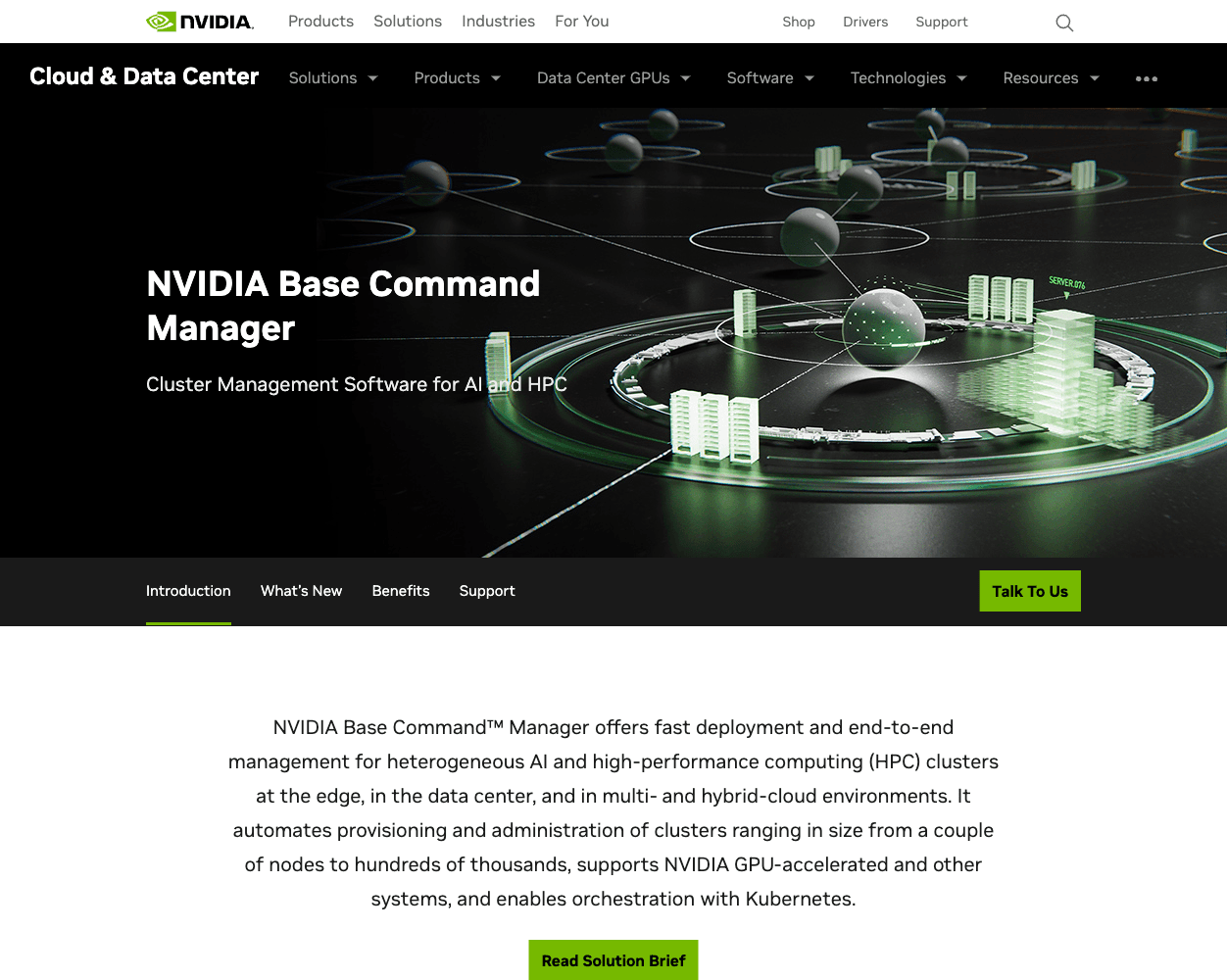 Screenshot of Nvidia Bright Cluster Website