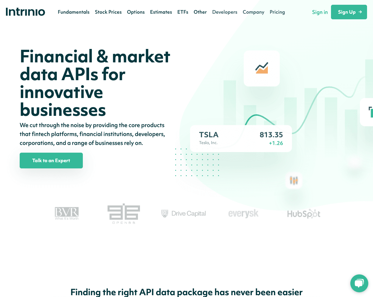 Screenshot of Intrinio Website