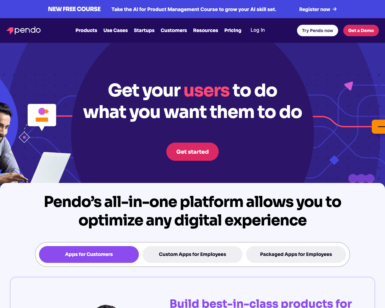 Screenshot of Pendo Website