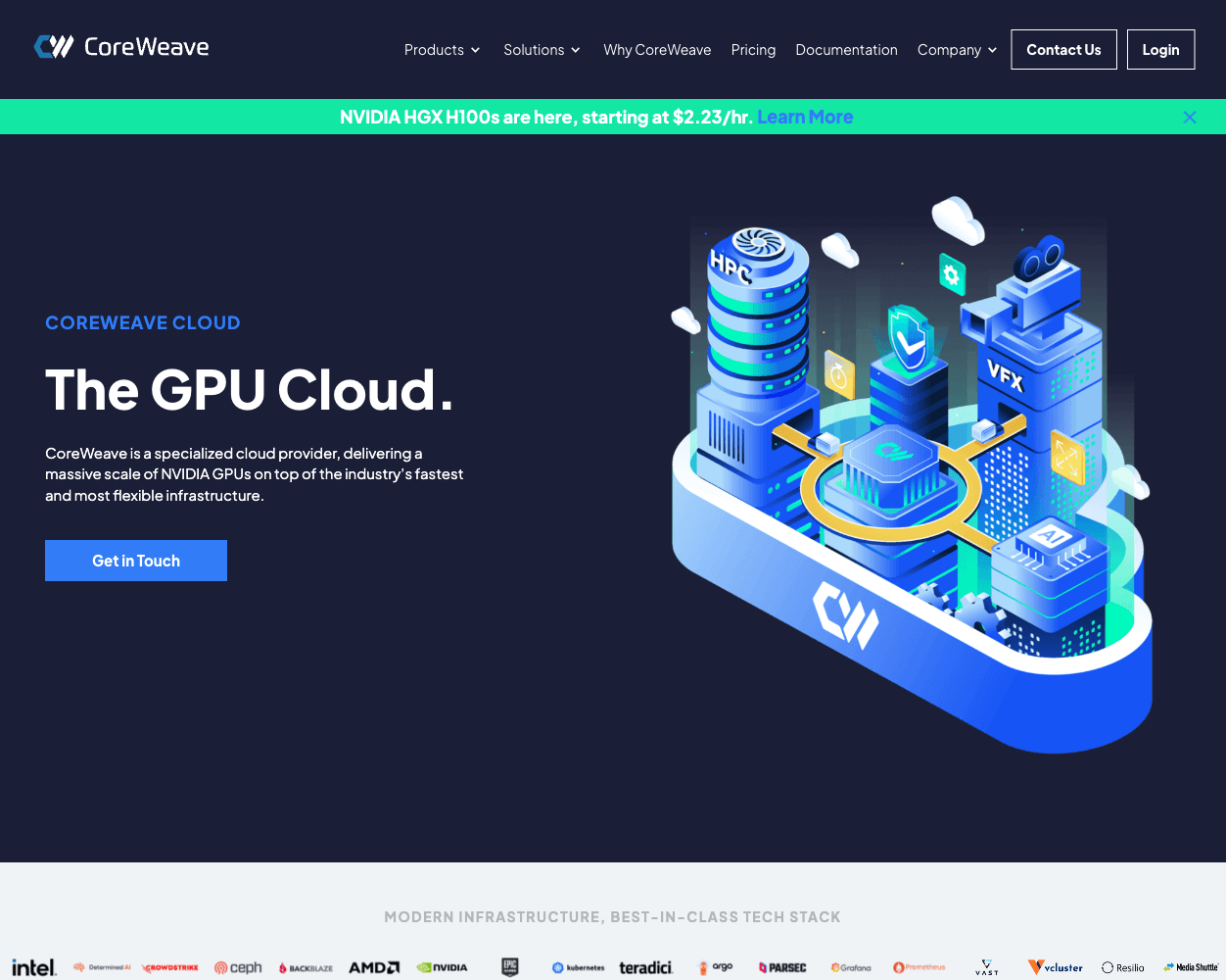 Screenshot of CoreWeave Website