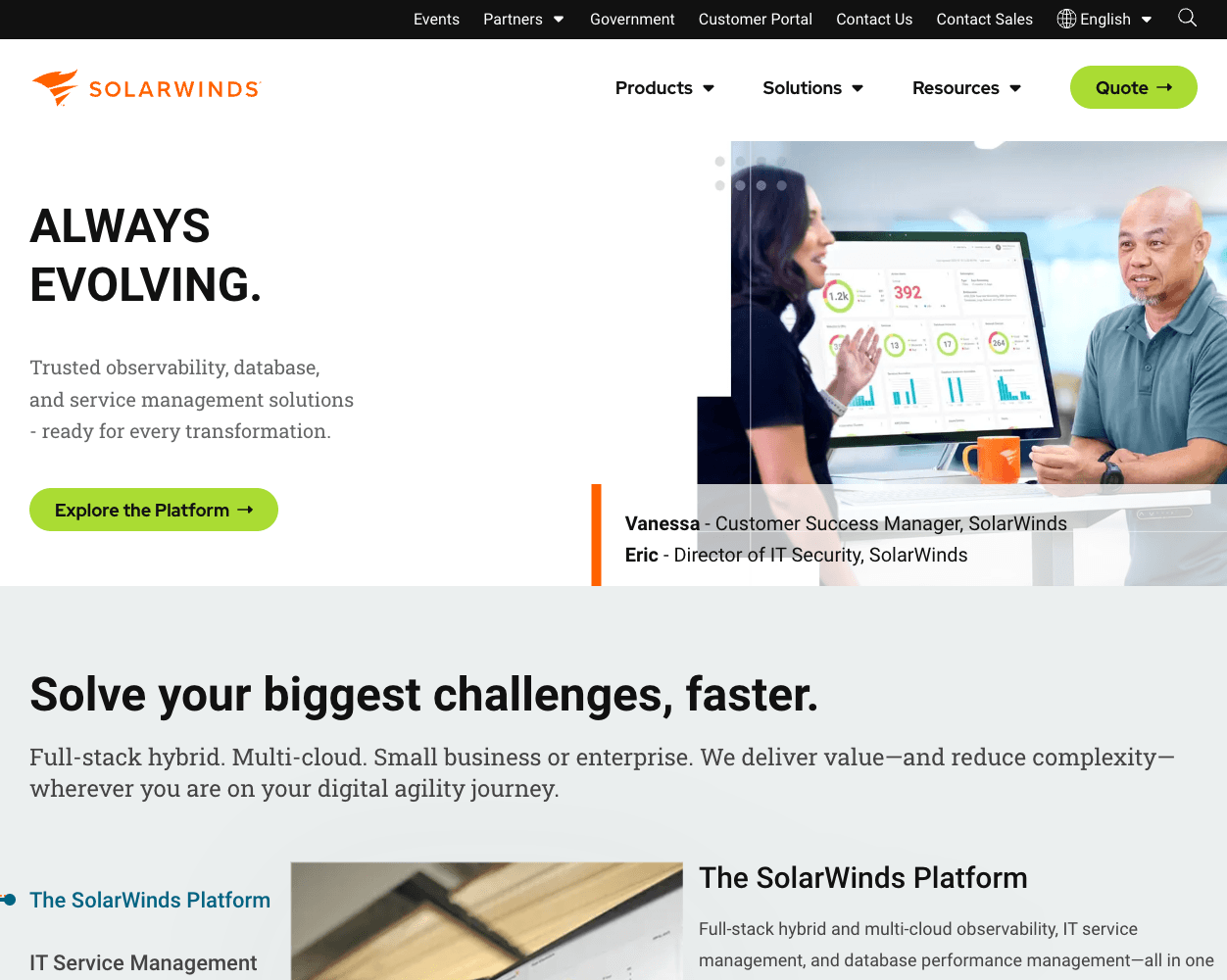 Screenshot of Solarwinds Website