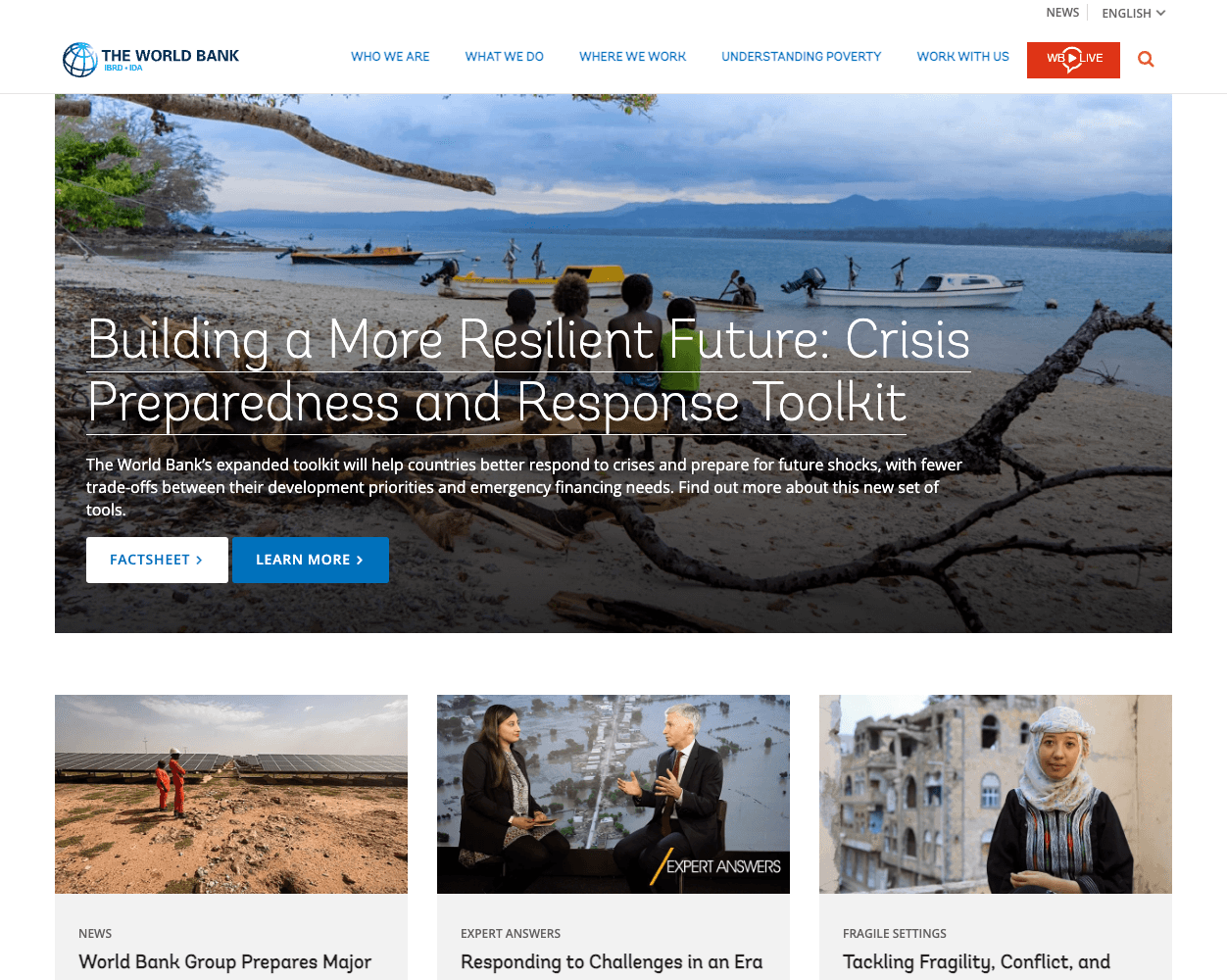 Screenshot of The World Bank Website