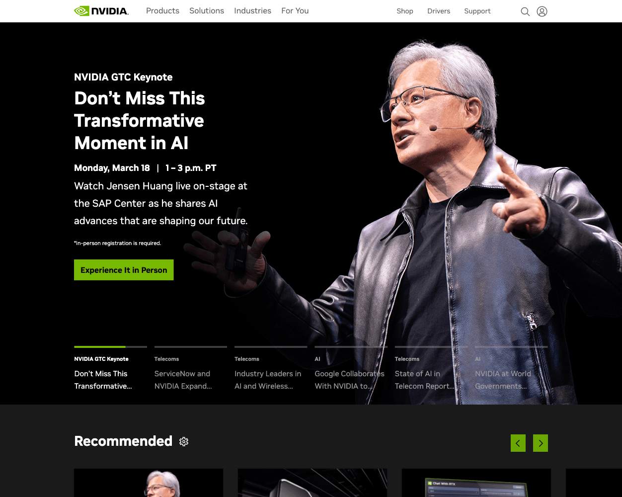 Screenshot of Nvidia Website