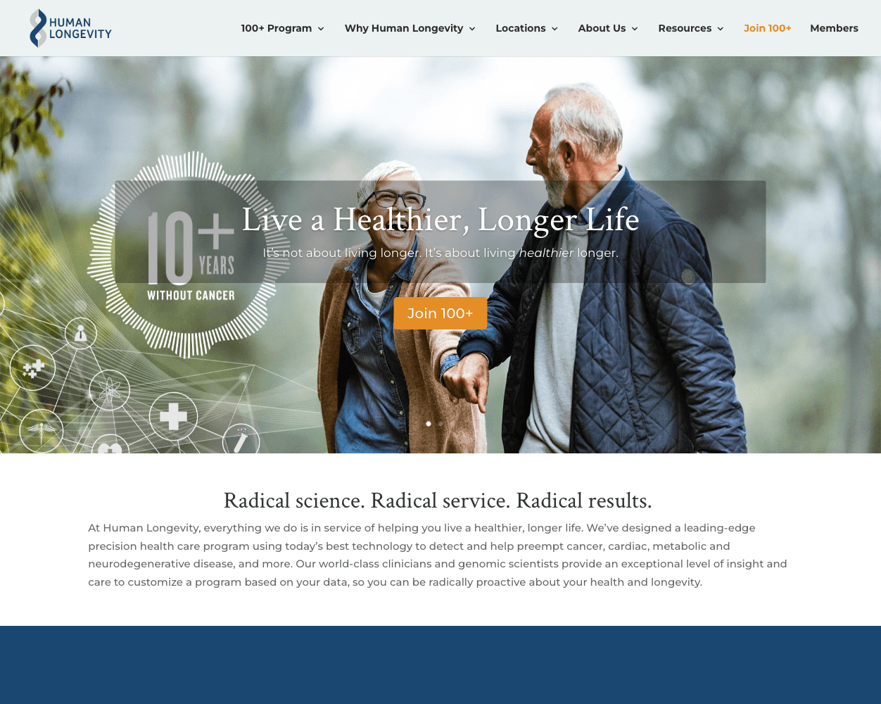 Screenshot of Human Longevity Website