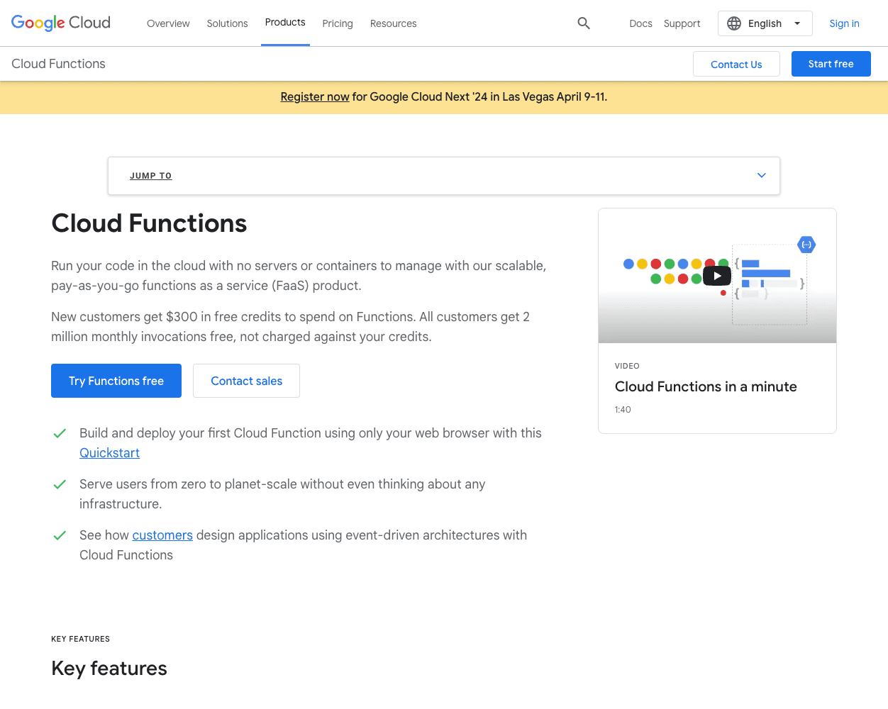 Screenshot of Google Cloud Functions Website