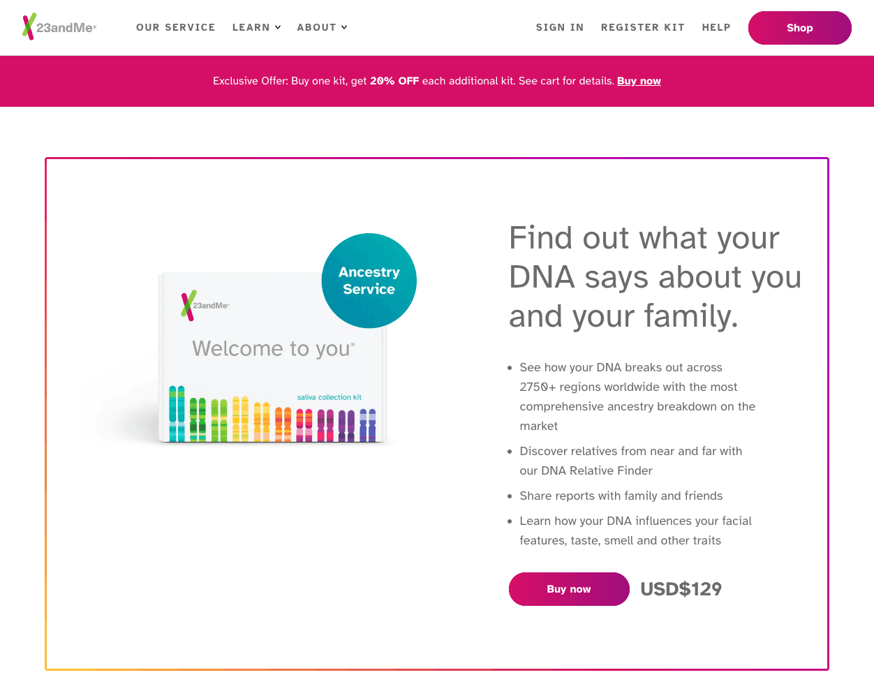 Screenshot of 23andMe Website