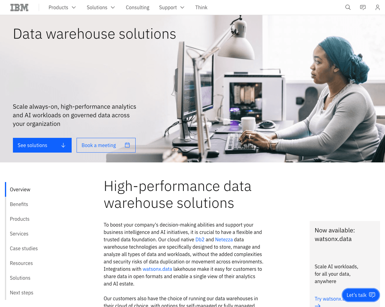 Screenshot of IBM Data Warehouse Systems Website