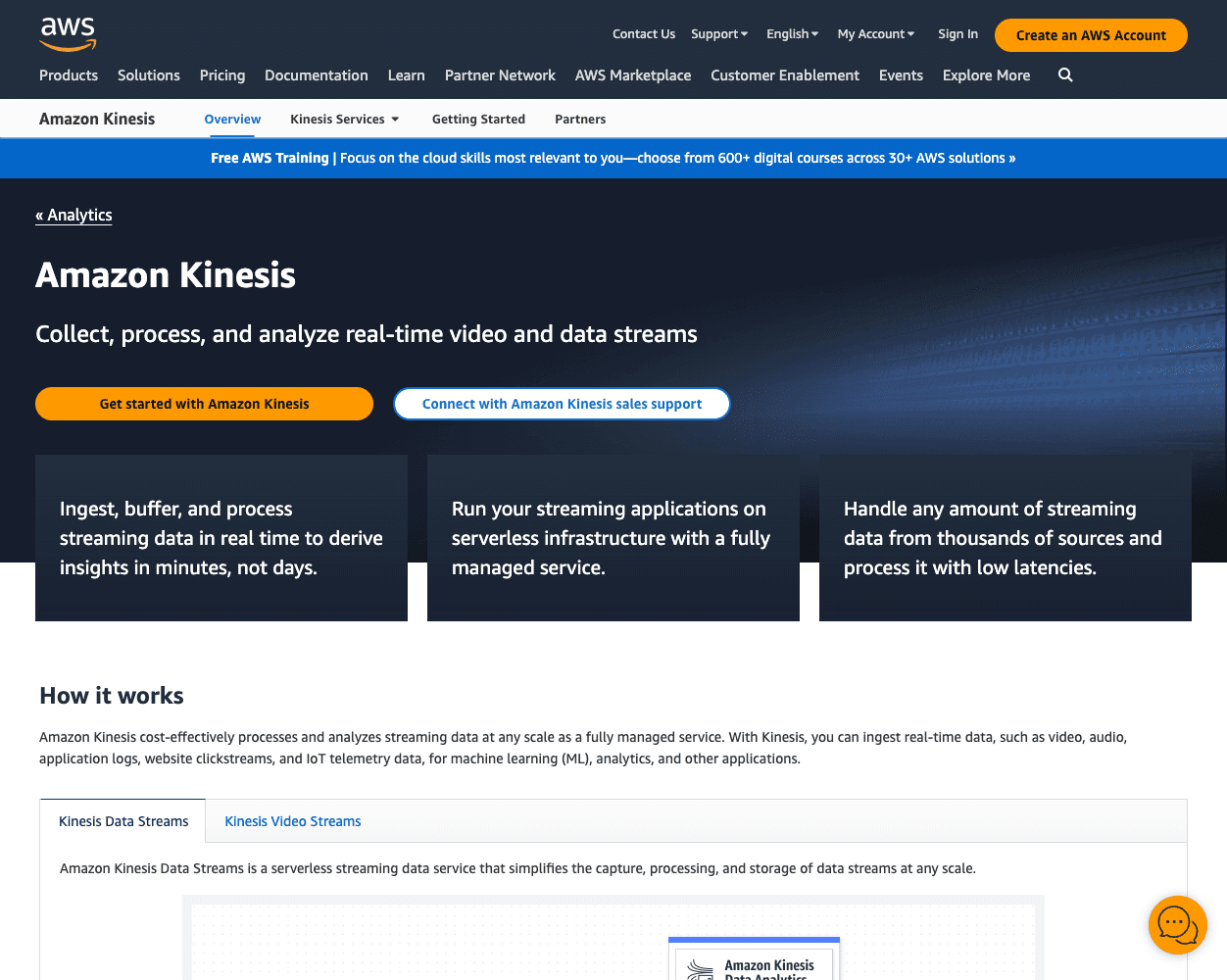 Screenshot of Amazon Kinesis Website