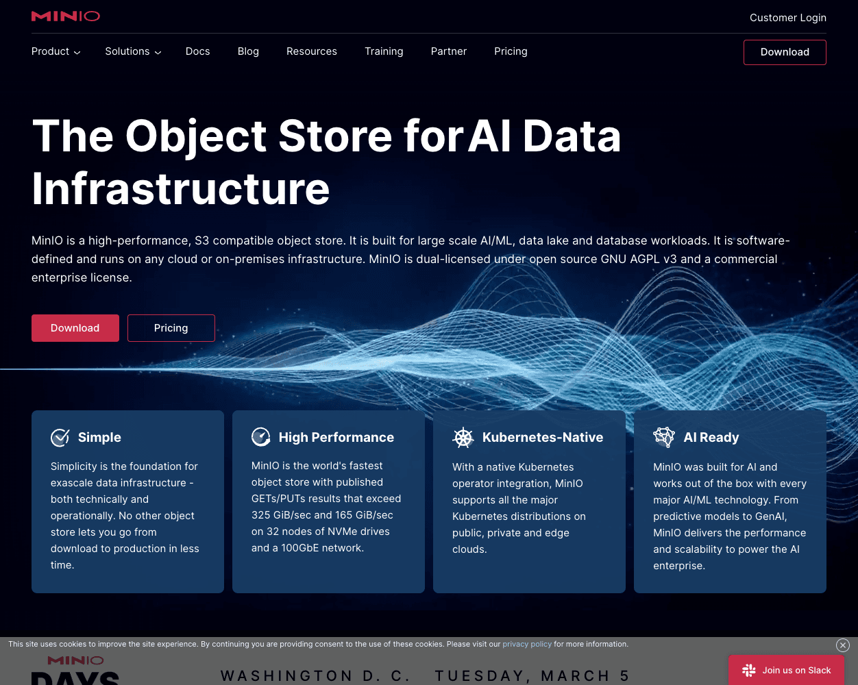 Screenshot of Minio Website