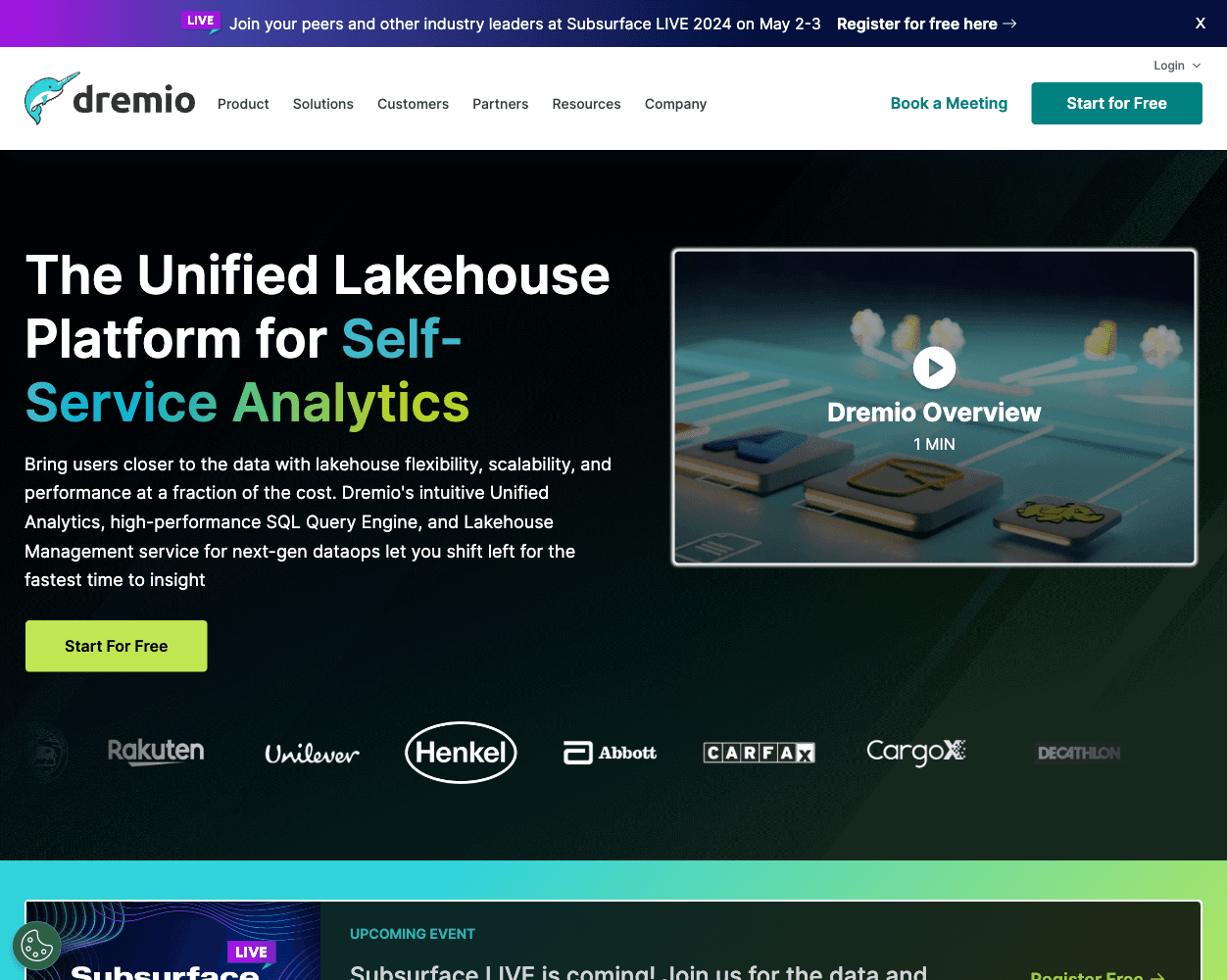 Screenshot of Dremio Website