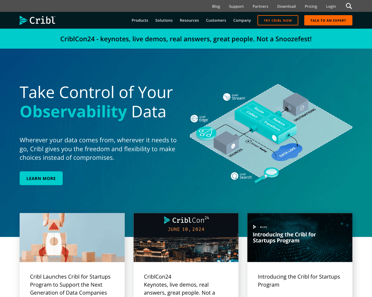 Screenshot of Cribl Website