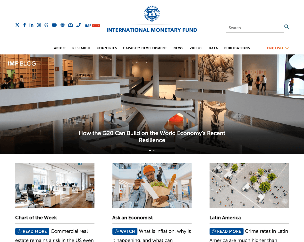 Screenshot of International Monetary Fund Website