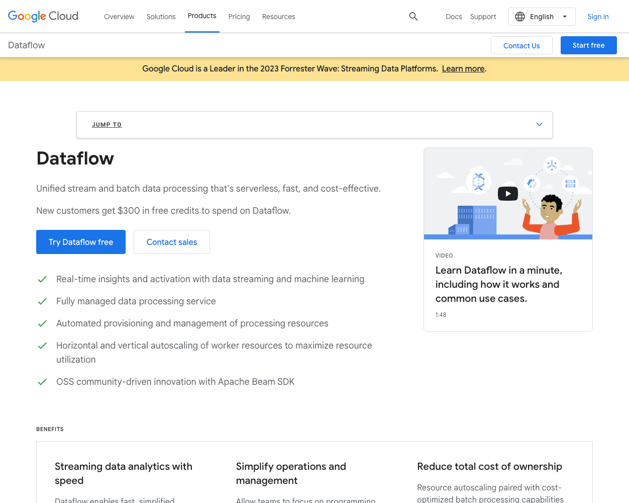 Screenshot of Google Cloud Dataflow Website