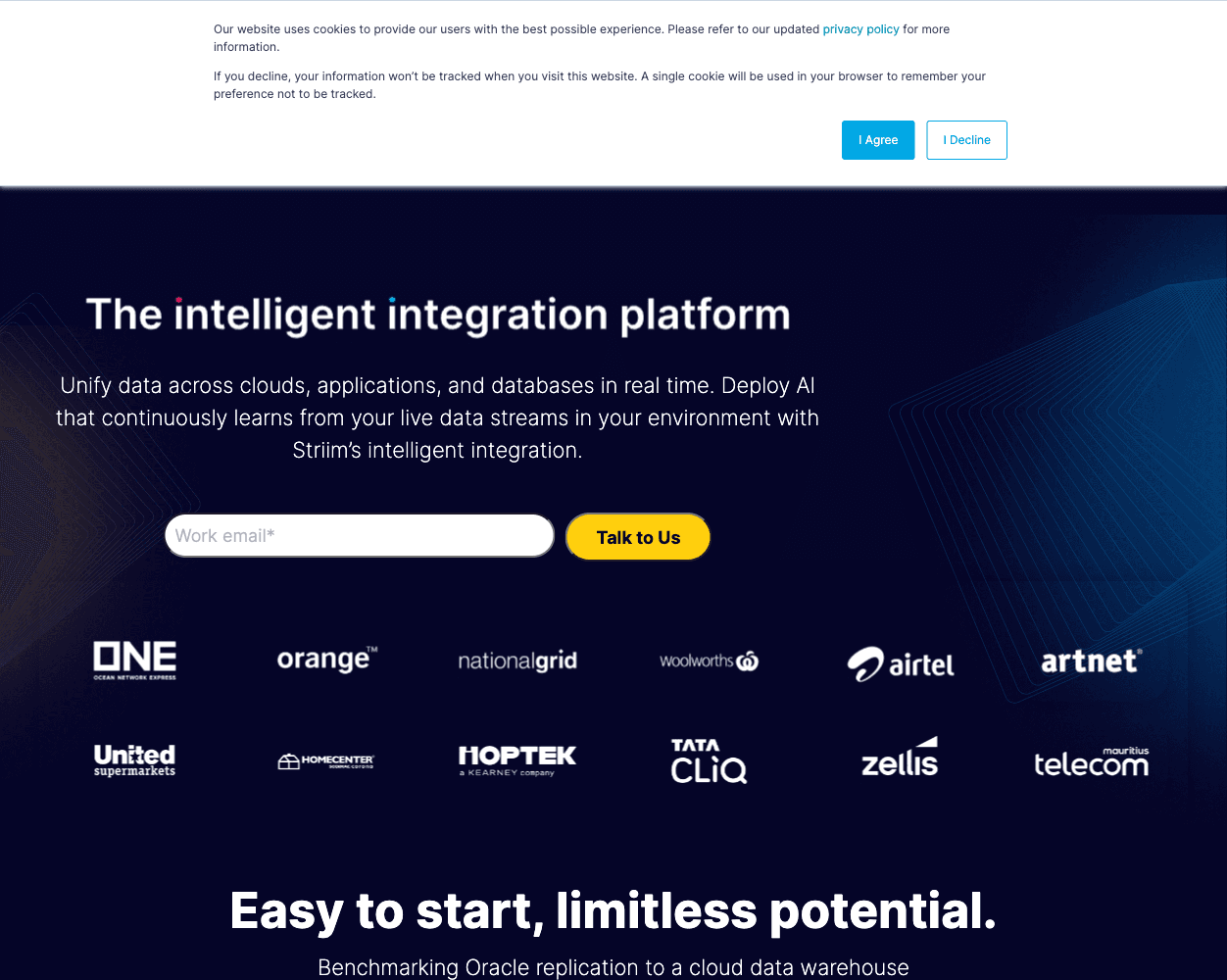 Screenshot of Striim Website