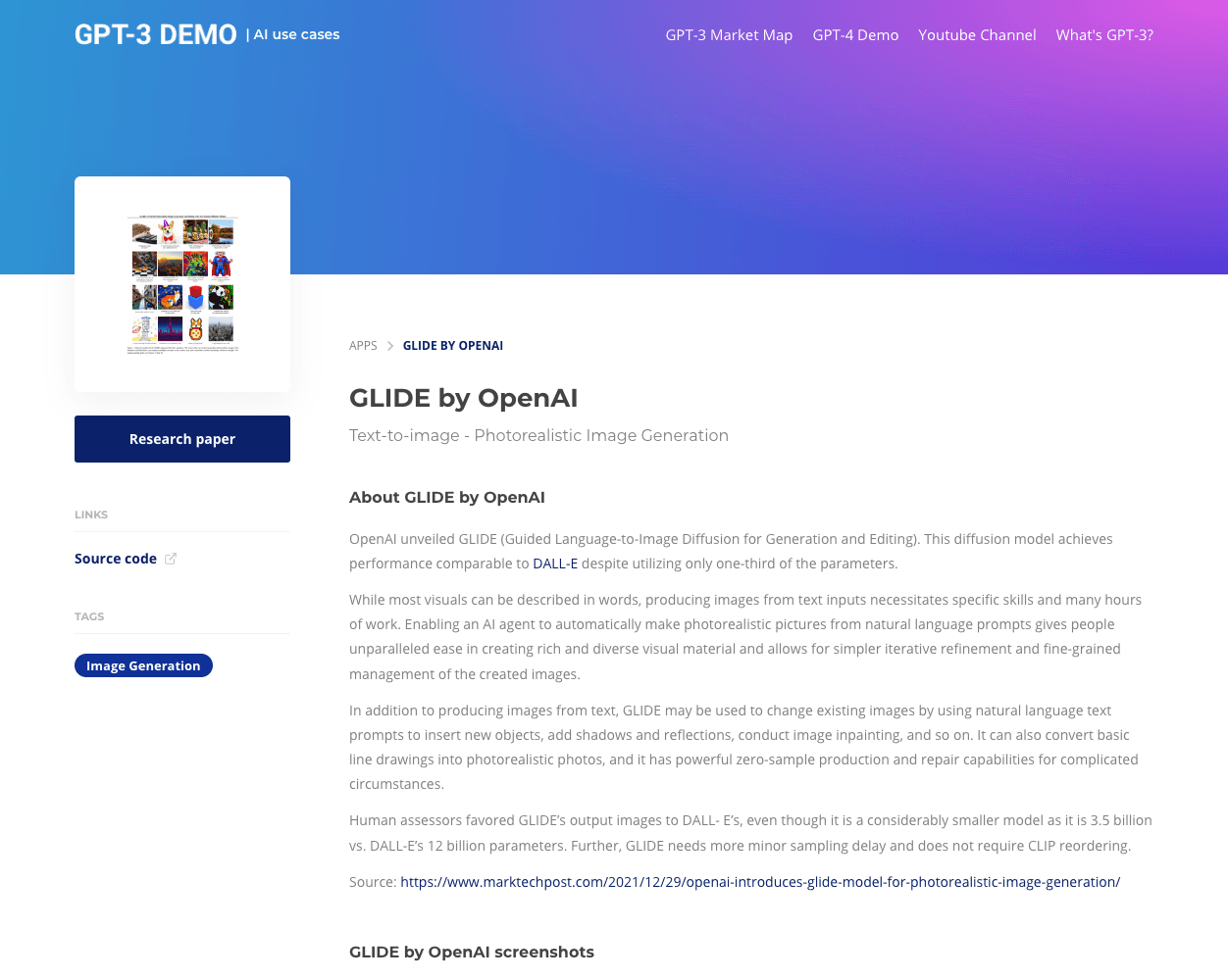 Screenshot of OpenAI Glide Website