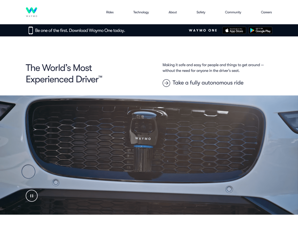 Screenshot of Waymo Website