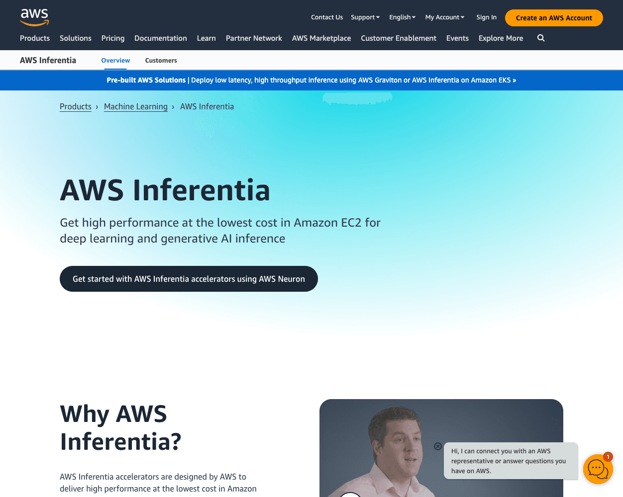 Screenshot of AWS Inferentia Website