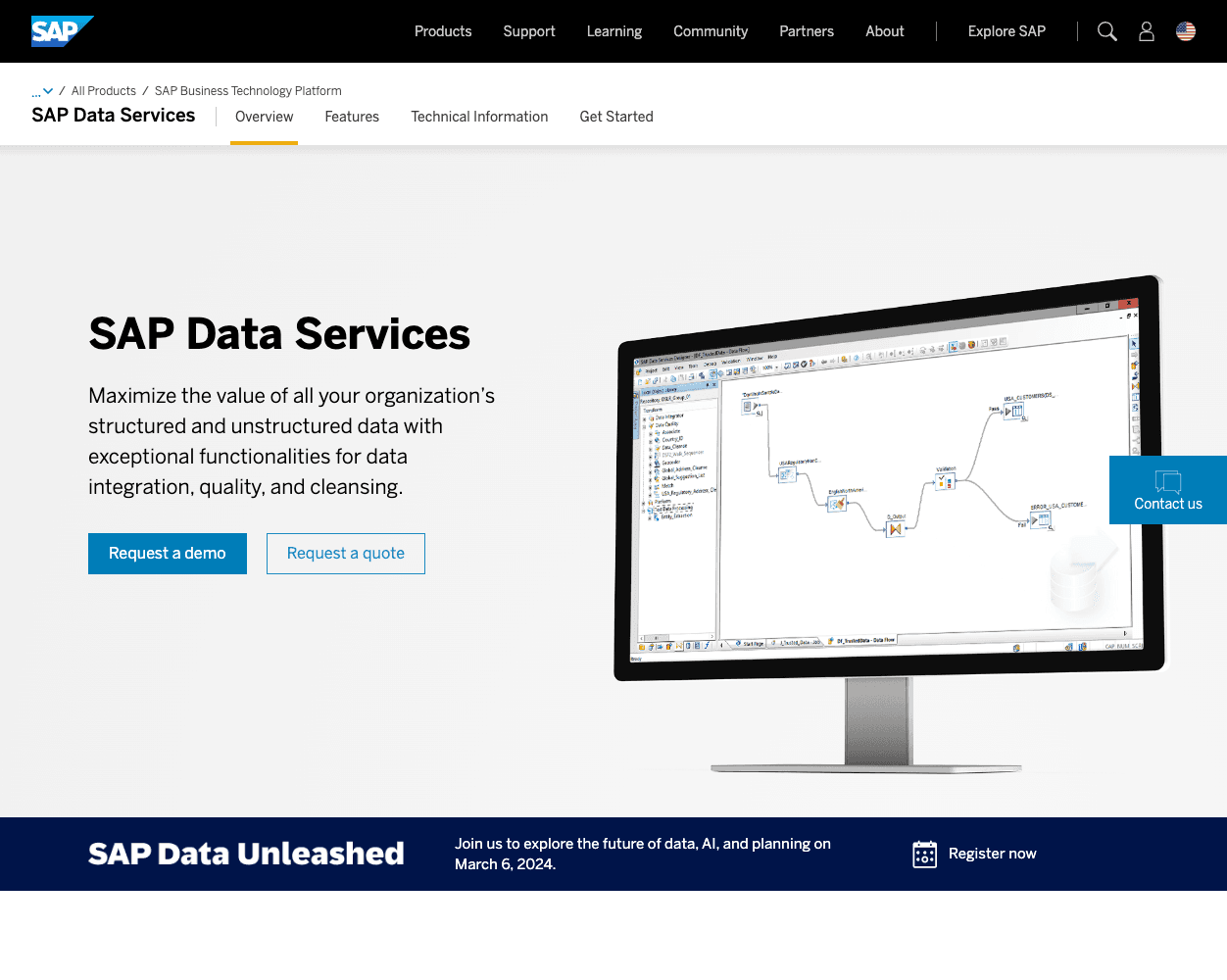 Screenshot of SAP Data Services Website