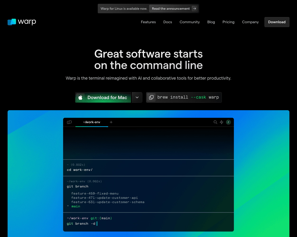 Screenshot of Warp Website