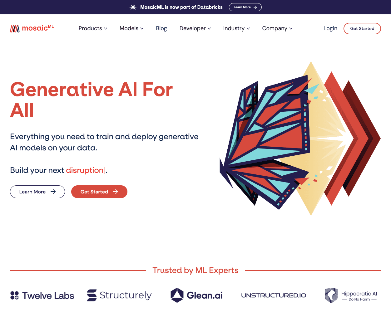 Screenshot of Mosaic ML Website