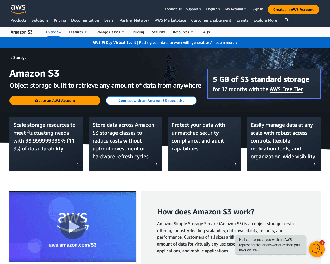 Screenshot of Amazon S3 Website