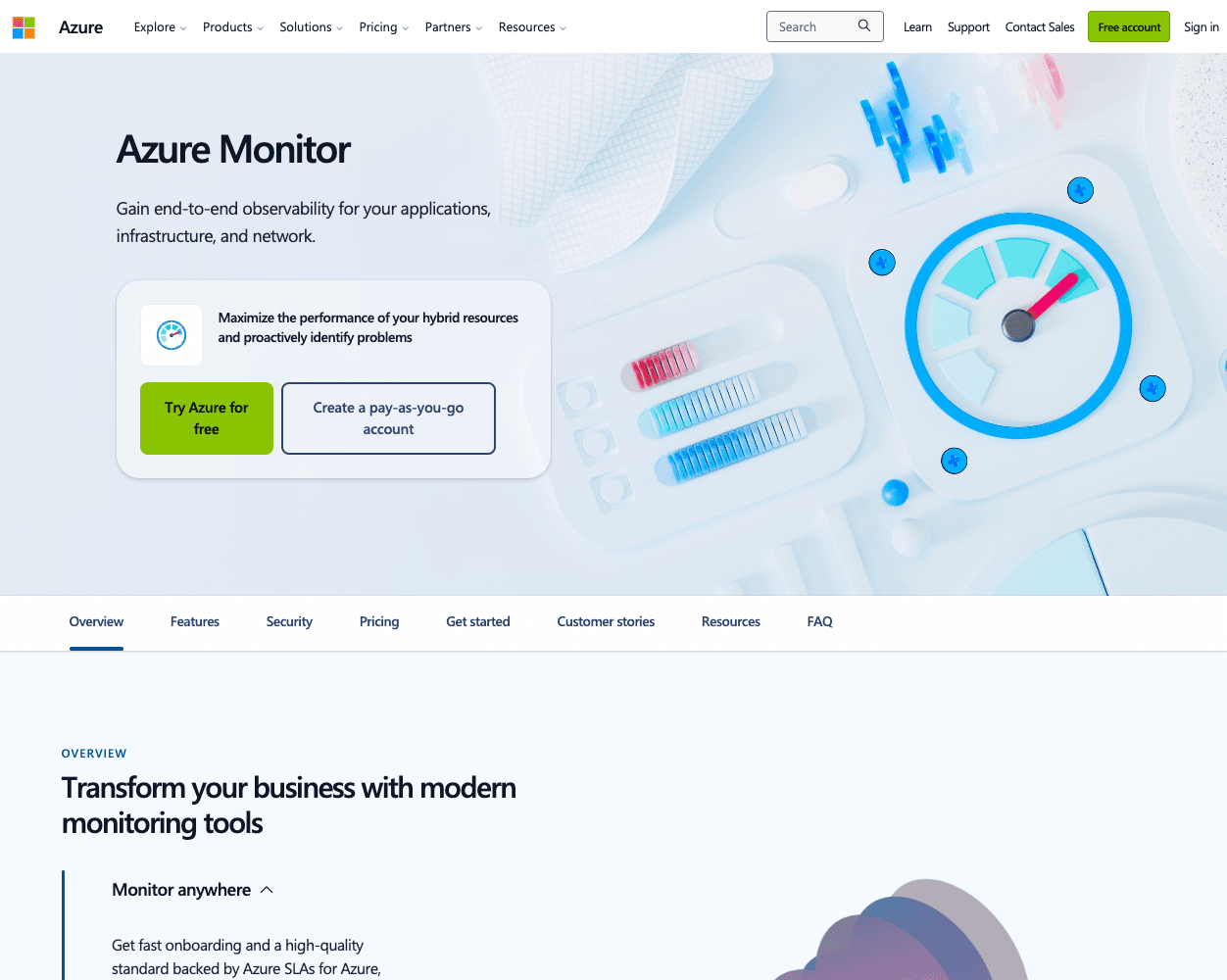 Screenshot of Azure Monitor Website