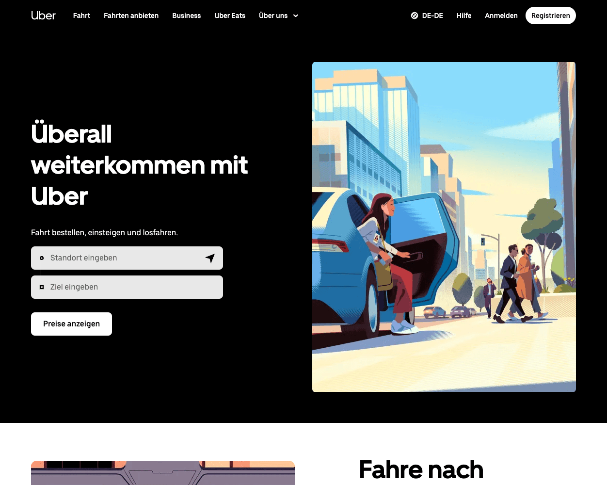 Screenshot of Uber Website