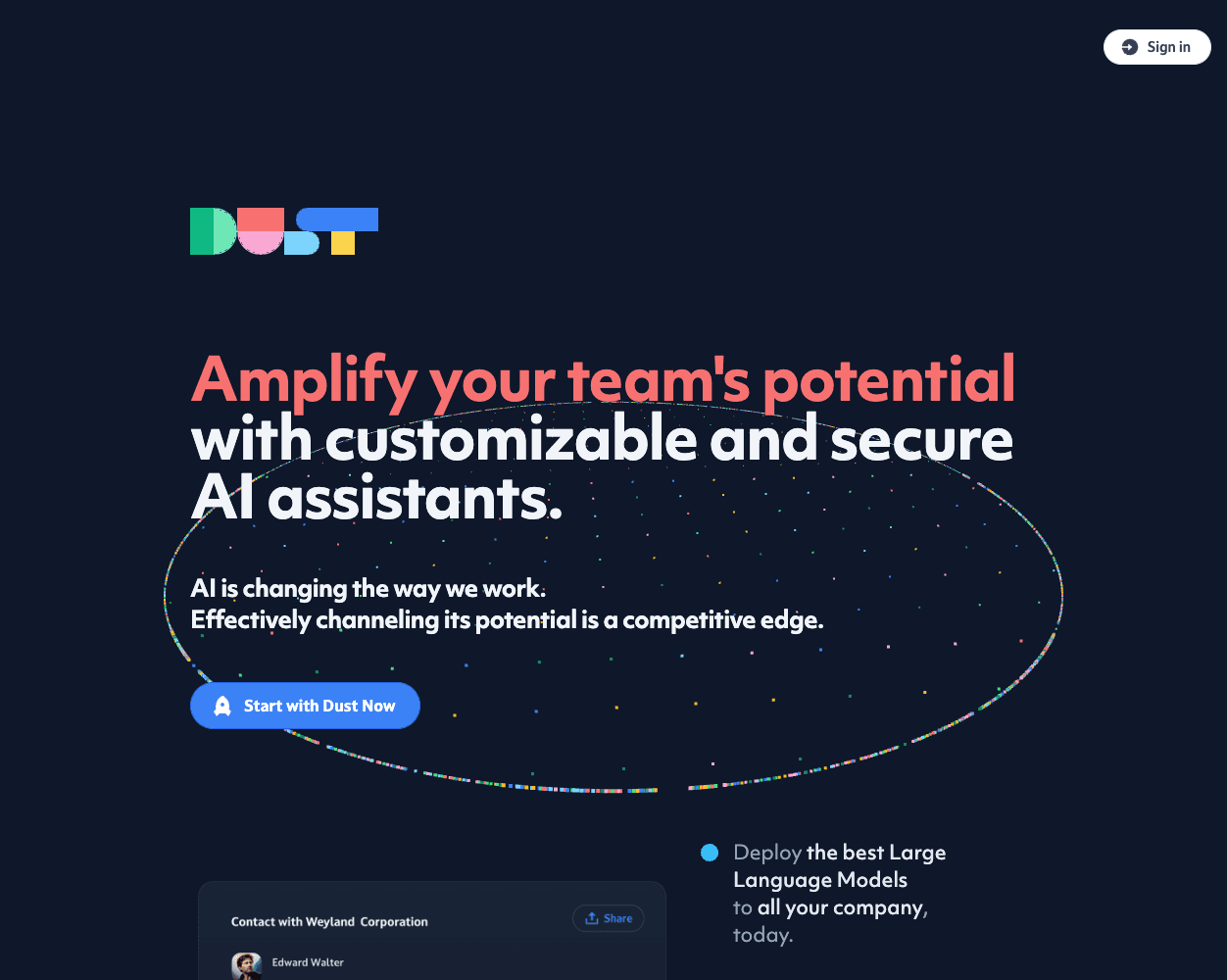 Screenshot of Dust Website