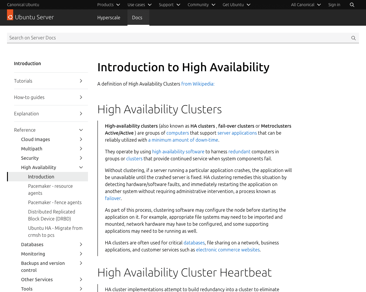 Screenshot of Linux High Availability Website