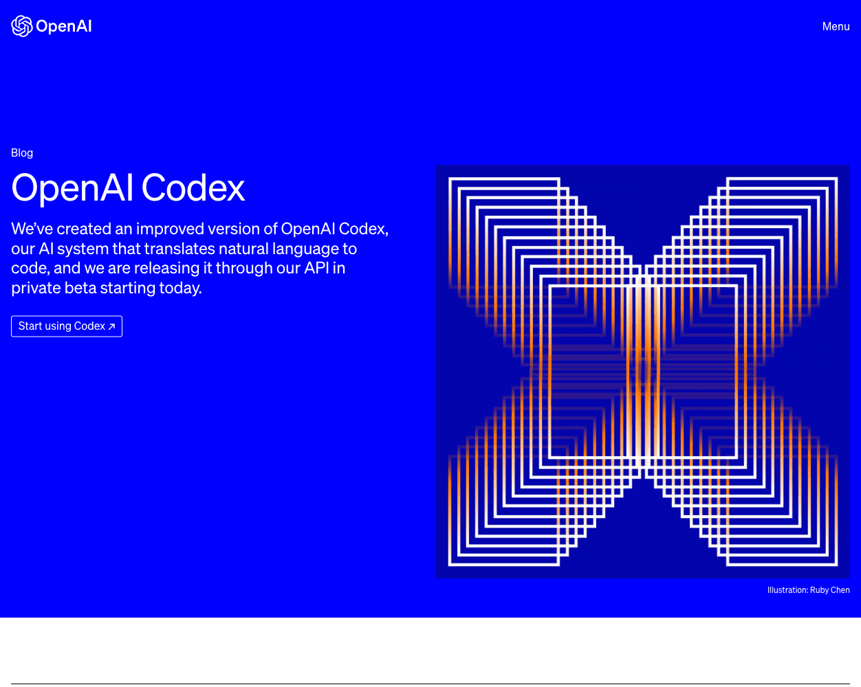 Screenshot of OpenAI Codex Website