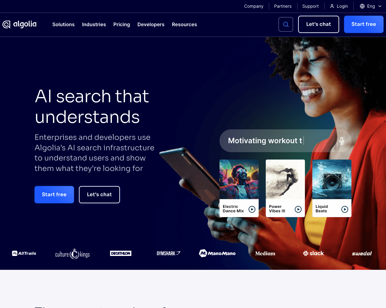 Screenshot of Algolia Website