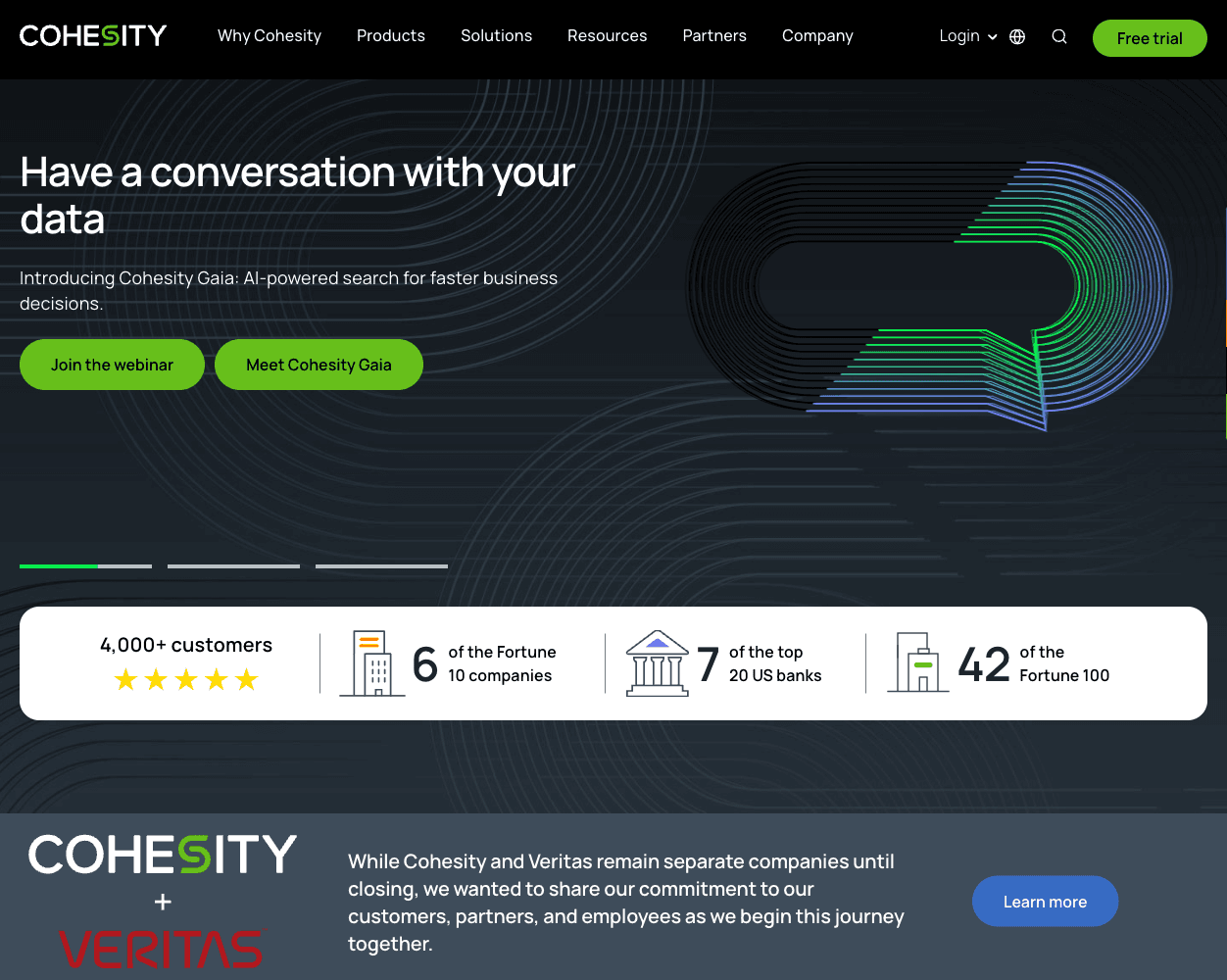 Screenshot of Cohesity Website