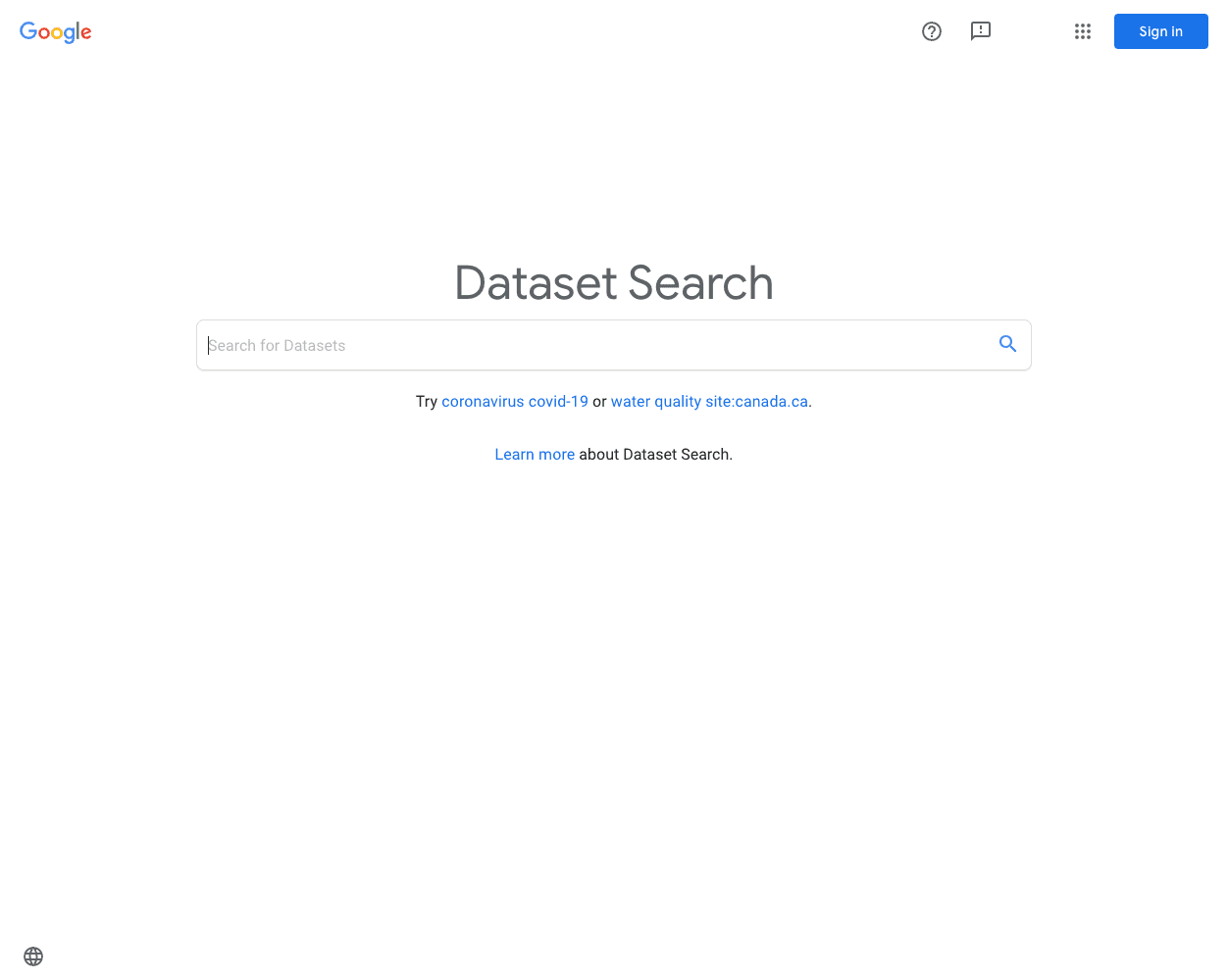 Screenshot of Google Dataset Search  Website