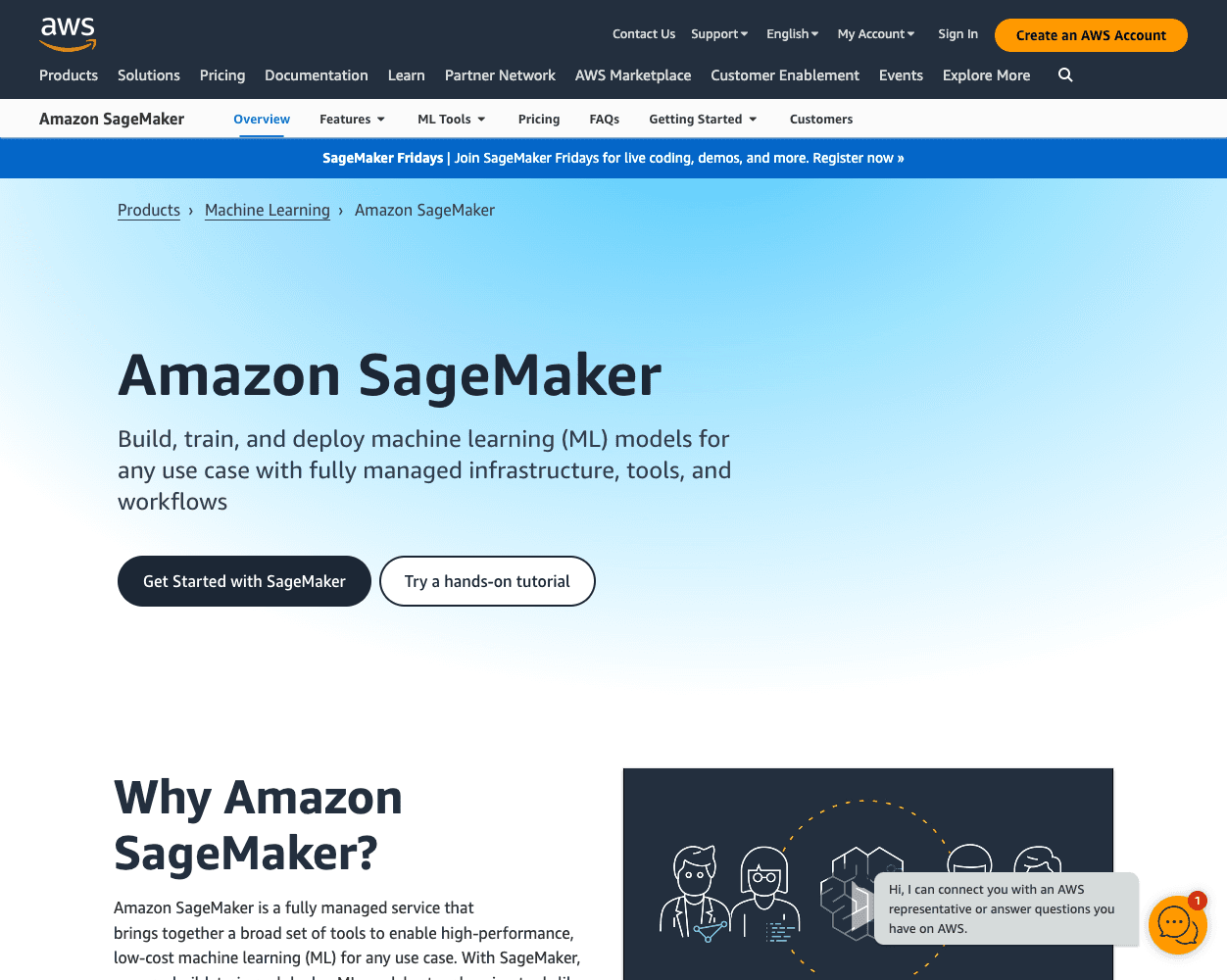 Screenshot of Amazon SageMaker Website