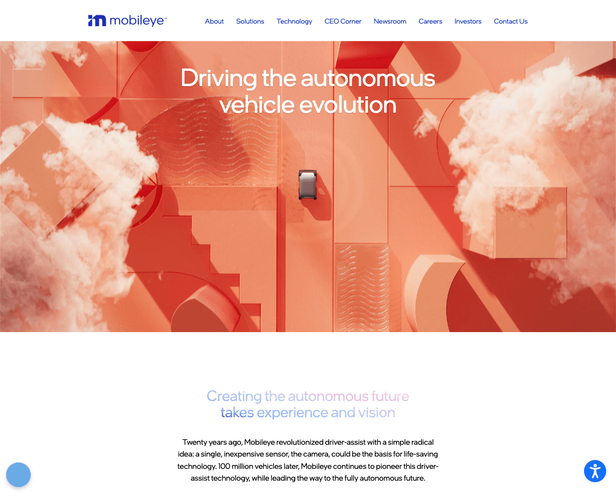 Screenshot of Mobileye Website