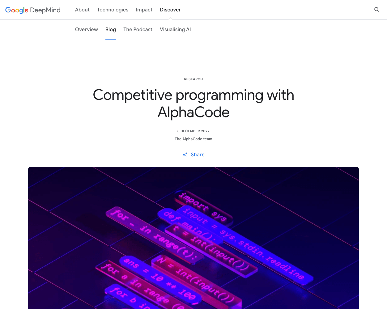 Screenshot of DeepMind AlphaCode Website