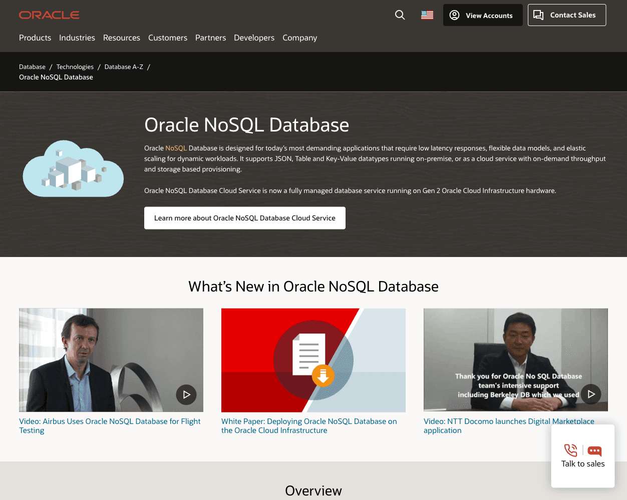 Screenshot of Oracle NoSQL Website