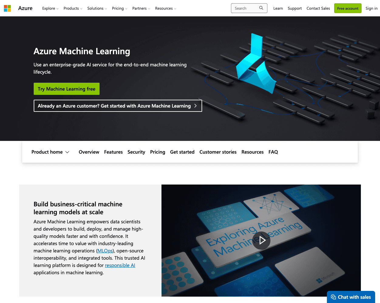 Screenshot of Azure Machine Learning Website