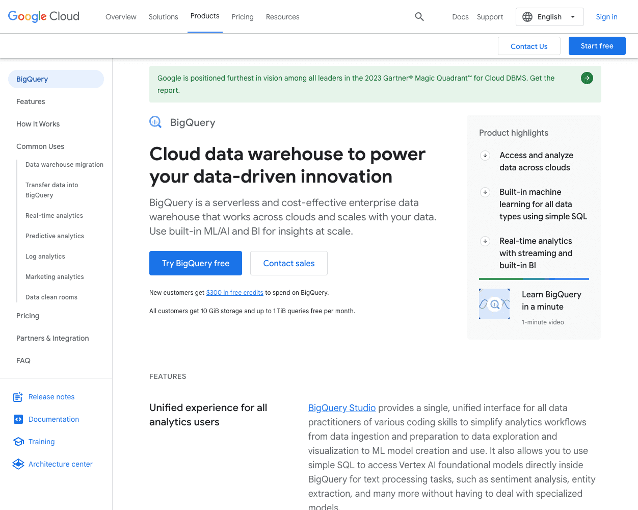 Screenshot of Google BigQuery Website