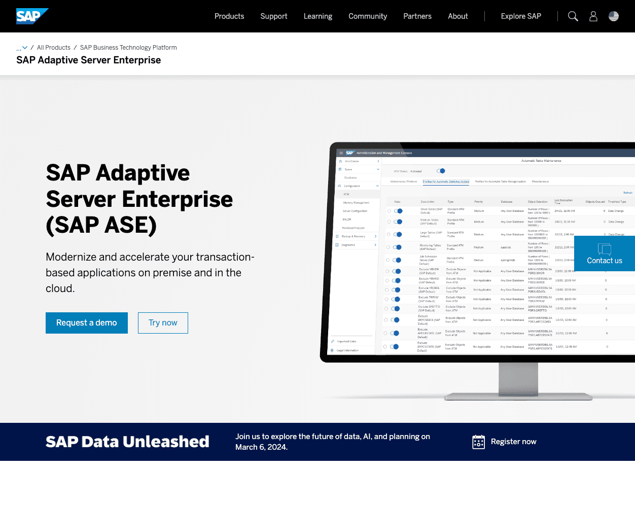 Screenshot of SAP ASE Website