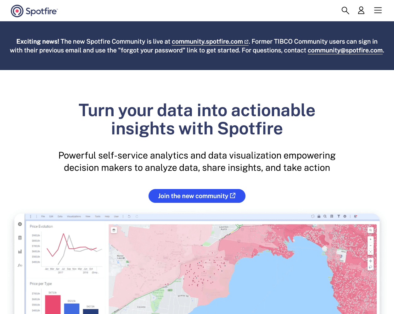 Screenshot of Tibco Spotfire Website