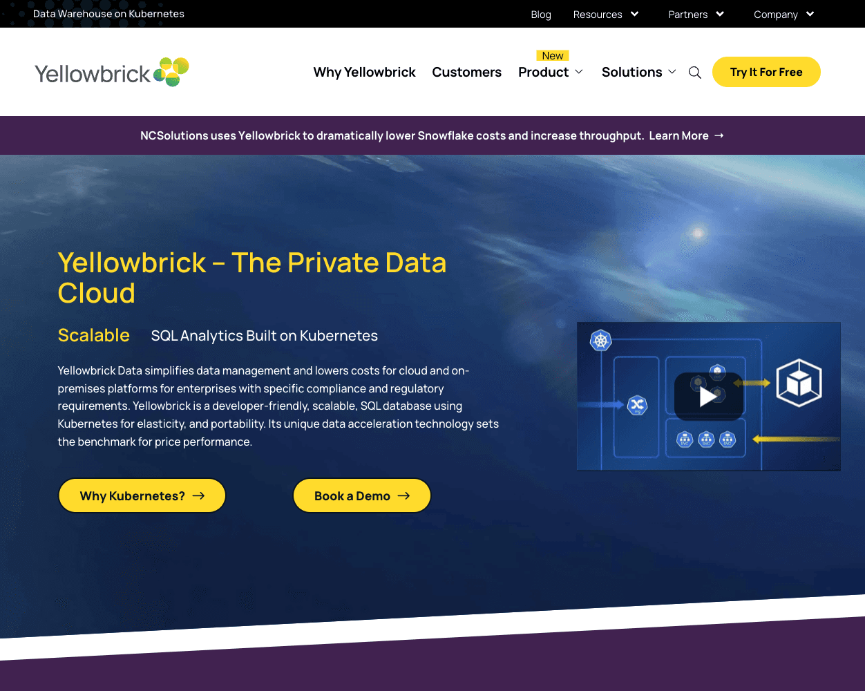 Screenshot of Yellowbrick Data Warehouse Website