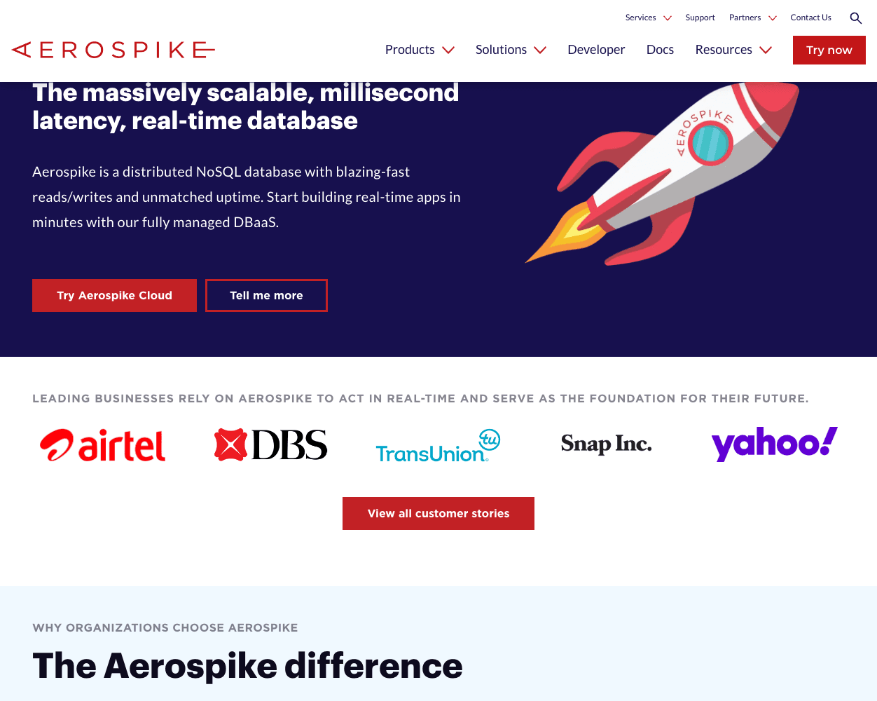 Screenshot of Aerospike Website