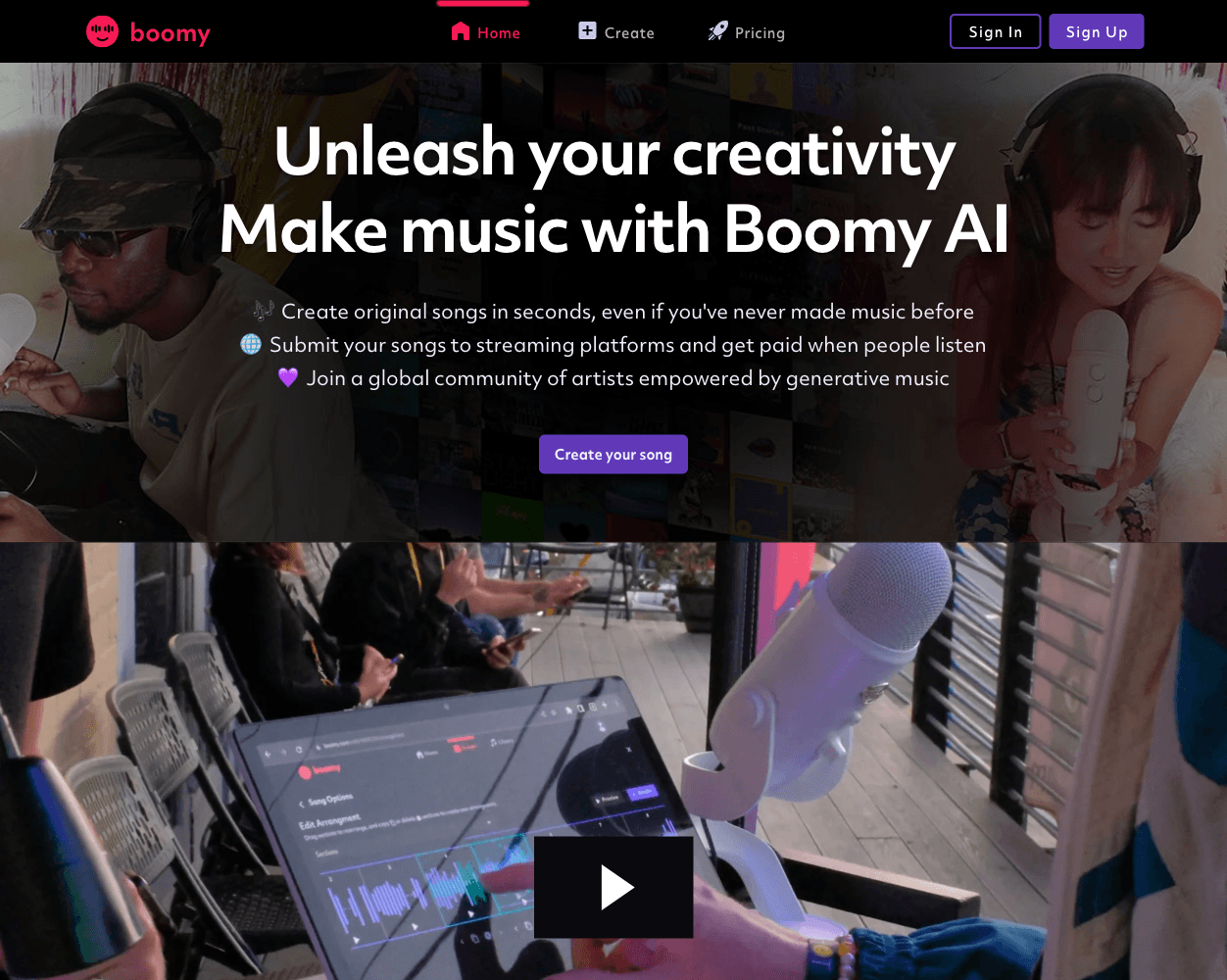 Screenshot of Boomy Website