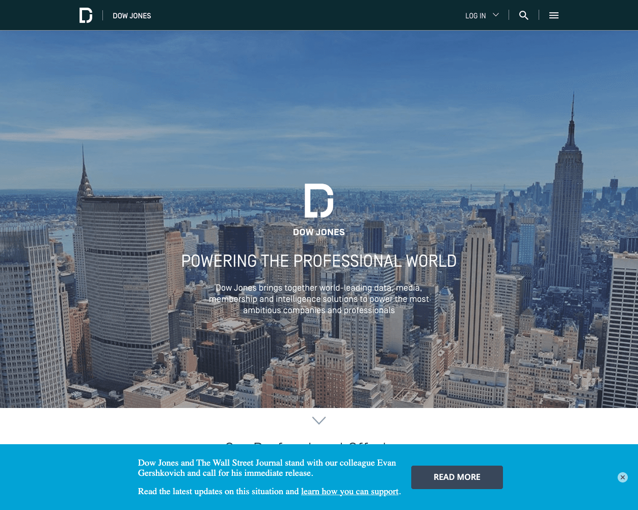 Screenshot of Dow Jones Website