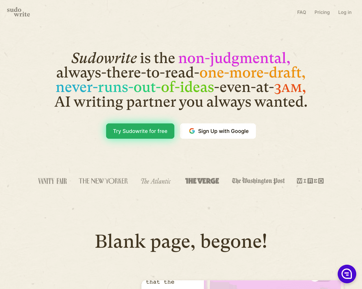 Screenshot of Sudowrite Website