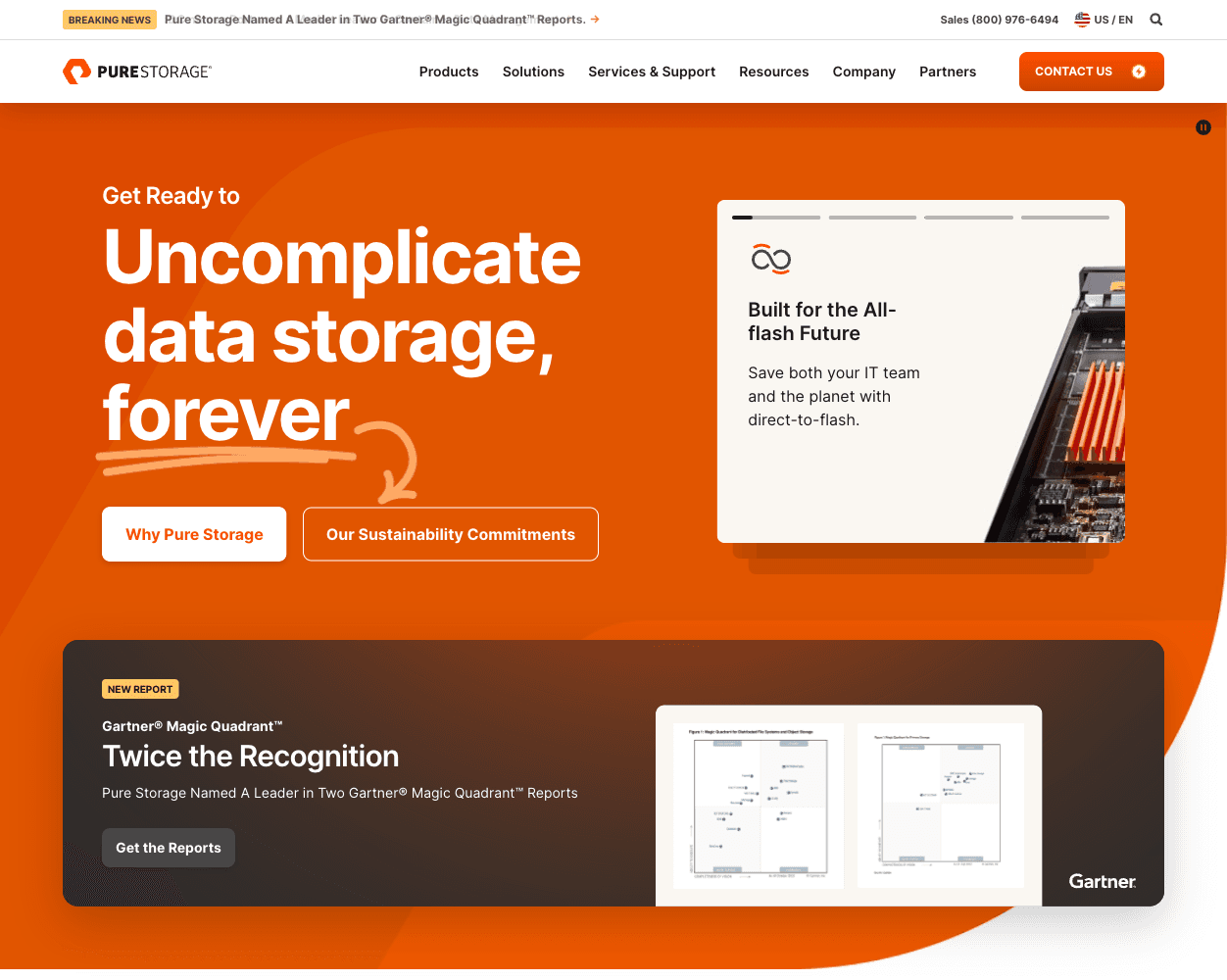 Screenshot of Pure Storage Website