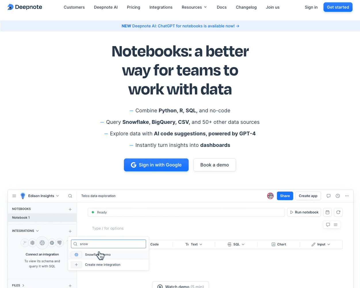 Screenshot of Deepnote Website